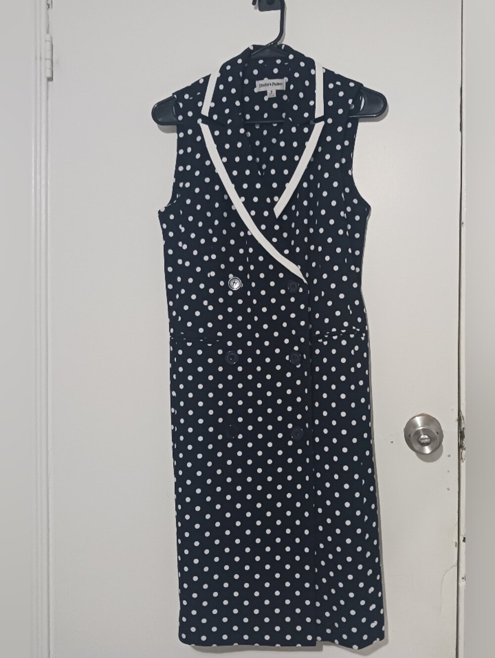 Shelby & Palmer Dark Navy Polka Dot Double-Breasted Dress - Size 8